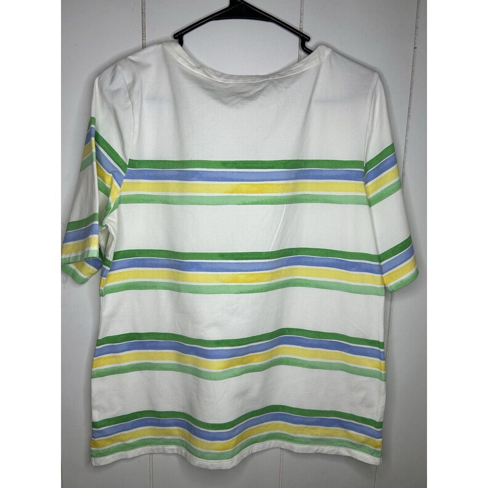 Talbots Women's Striped Crewneck T-Shirt Top Short Sleeve Pink White Size Large - Picture 6 of 6